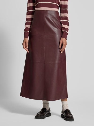 Jake*s Collection Regular fit midirok in leerlook Aubergine - 4