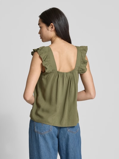 Pieces Relaxed Fit Top aus Viskose-Leinen-Mix Modell 'PIA' Oliv 5