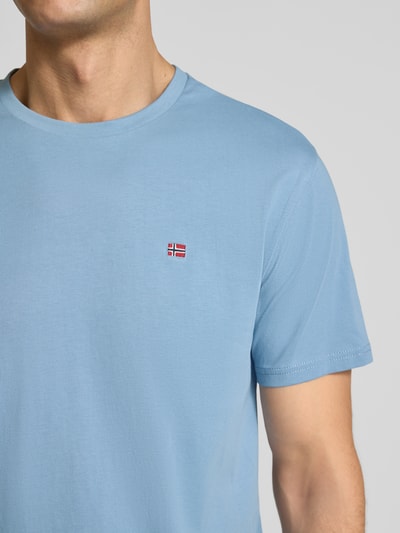 Napapijri T-shirt met labelstitching en ronde hals Rookblauw - 3