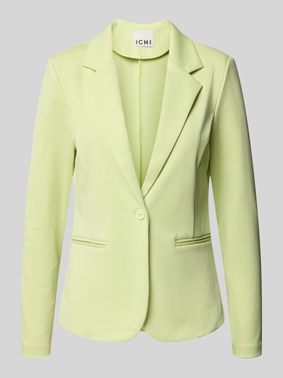 Produktfoto, Regular Fit Blazer mit Viskose-Anteil Modell 'Kate' von ICHI w kolorze jasnozielonym, z klapami, kieszeniami z wypustką, zapięcie na guzik, długość tyłu w rozmiarze S 58 cm, szerokość w rozmiarze S 43 cm, długość rękawa w rozmiarze S 62 cm, gładka tekstura
