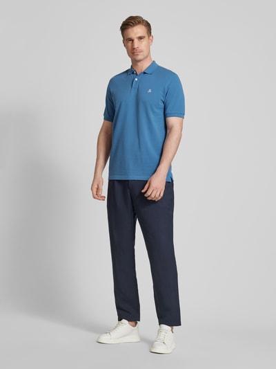 Marc O'Polo Regular fit poloshirt met labelstitching Rookblauw - 1