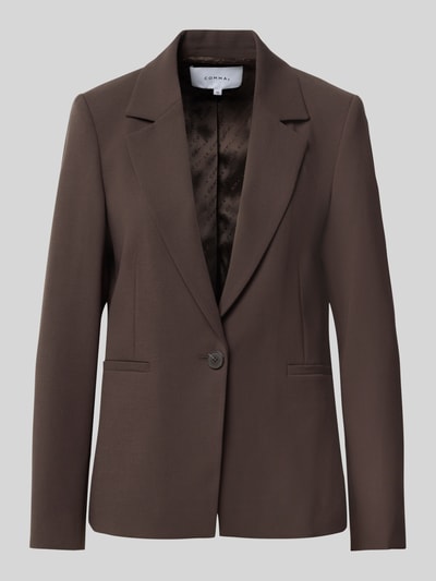 Produktfoto, Straight Fit Blazer mit Viskose-Anteil von COMMA, brauner Material-Mix, Reverskragen, Knopfverschluss, seitliche Eingrifftaschen