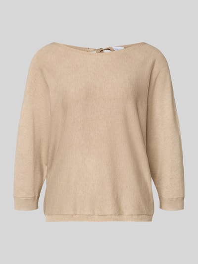 Produktfoto, beżowy Strickpullover aus Viskose-Mix mit rückseitiger Schnürung od comma, regular fit, U-boot, 3/4-rękaw, tekstura gładka