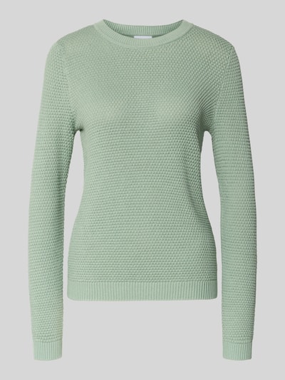 Produktfoto, Strickpullover mit gerippten Abschlüssen Modell 'dalo' von Vila in Mintgrün, reine Baumwolle, Slim Fit, feine Struktur, Rundhalsausschnitt