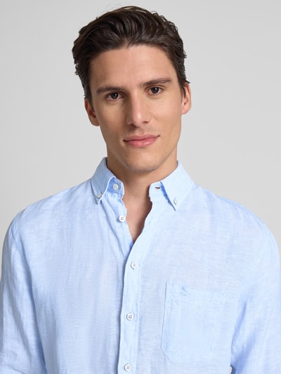 Fynch-Hatton Regular Fit Leinenhemd mit Button-Down-Kragen Hellblau 3