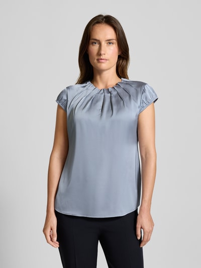 comma Blouseshirt met ronde hals en plooien Rookblauw - 4