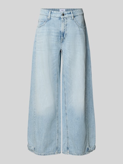 Produktfoto, Wide Fit Jeans mit Leinen-Anteil Modell 'Oaklyn' von Cambio w jasnoniebieskim kolorze, mieszanka lnu i bawełny, 5 kieszeni, zapięcie na guzik i zamek błyskawiczny, szerokość w rozmiarze 36: 40 cm, długość wewnętrzna nogawki w rozmiarze 36: 70 cm