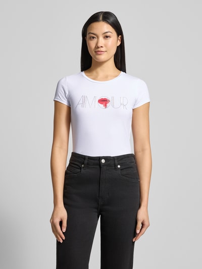 GUESS T-shirt z obszyciem ozdobnymi kamieniami Biały 4