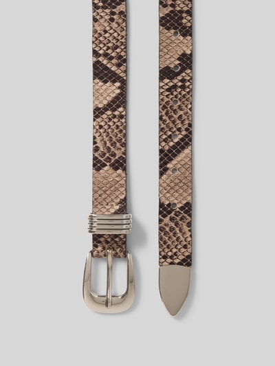 Produktfoto, Gürtel aus echtem Leder in Schlangen-Optik von Vanzetti, beige-braune Töne, schmale Form, strukturierte Oberfläche, silberne Dornschließe, Breite 2 cm, spitze Passform