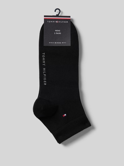 Produktfoto, zwarte Heren sneakersokken van katoenmix Set van 2, geribde band en labeldetail, 2ER QUARTER model van Tommy Hilfiger
