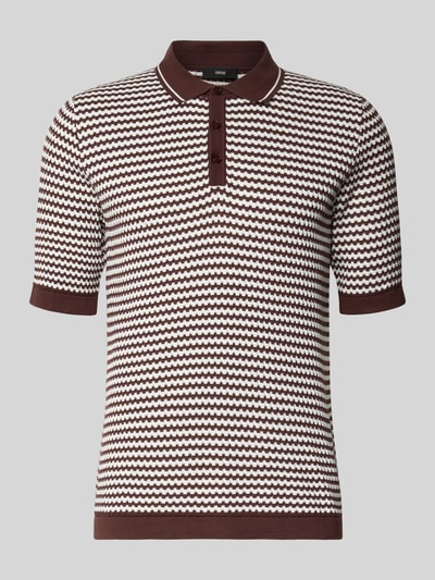 Produktfoto, Slim Fit Poloshirt mit Knopfleiste Modell 'FLAVIEN' von CINQUE, Baumwoll-Mix, Allover-Look, Strickshirt, braun-cremefarben