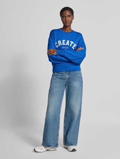 MOS MOSH Oversized sweatshirt met labelprint, model 'CELLI' Koningsblauw - 1