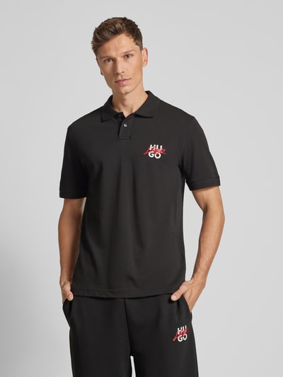 HUGO Koszulka polo o kroju regular fit z nadrukiem z logo i wyhaftowanym logo Czarny 4