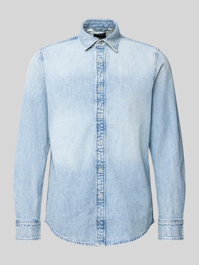 Produktfoto, Freizeithemd in Denim-Optik von G-Star Raw, bawełniany slim fit, jasnoniebieski, kent, długa listwa guzikowa, tekstura denimu