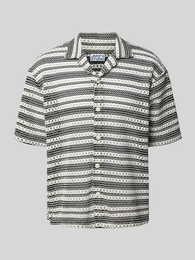 JAKE*S STUDIO MEN Relaxed Fit Kurzarmhemd mit Bio-Baumwoll-Anteil in Crochet-Optik Black 2