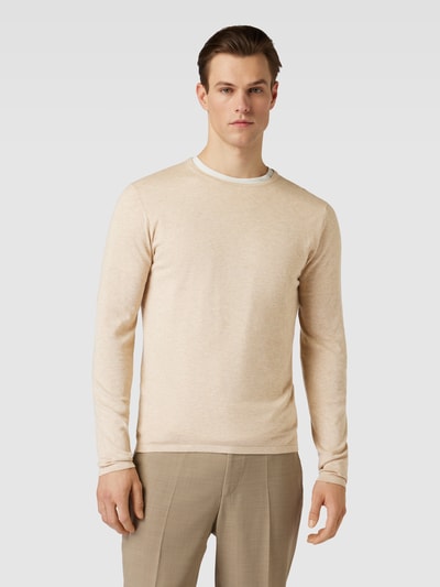 Christian Berg Men Gebreide pullover in effen design  Zand gemêleerd - 4