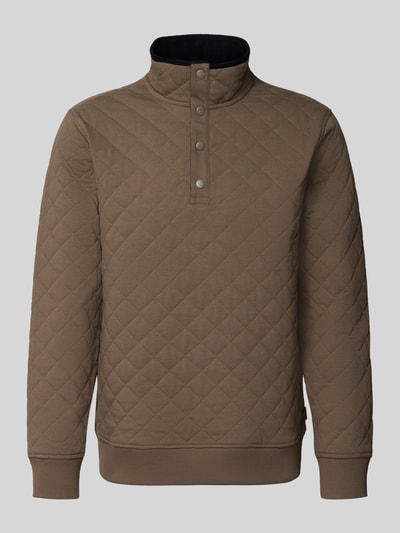 Produktfoto, Regular Fit Troyer aus Baumwoll-Mix von GANT, braun, unifarben, Stehkragen, strukturierte Sweat-Oberfläche, Label Patch
