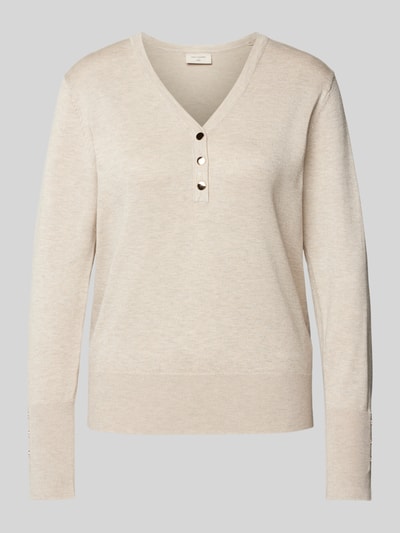 FREE/QUENT Gebreide pullover met V-hals, model 'Katie' Beige - 2