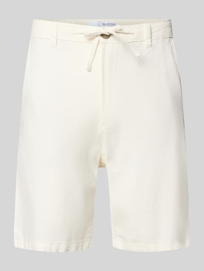 Selected Homme Slim Fit Bermudas aus Baumwoll-Leinen-Mix Modell 'BRODY' Weiss 2