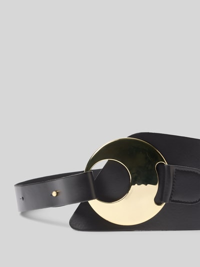 Produktfoto, Gürtel aus echtem Leder mit Pinschließe von Vanzetti im Asymmetrischer-Look mit Zierbesatz, schwarze Farbe, Breite 11 cm