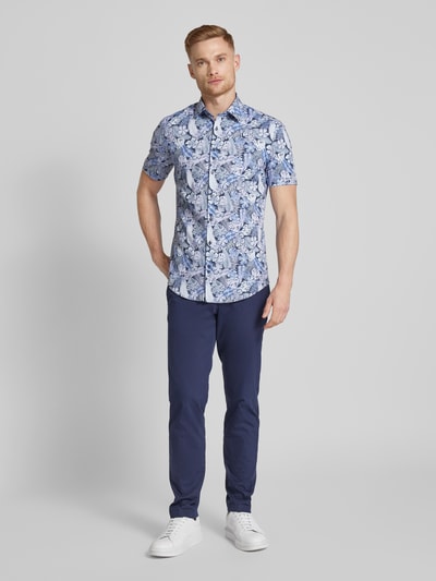 Jake*s Slim fit zakelijk overhemd met all-over print Rookblauw - 1