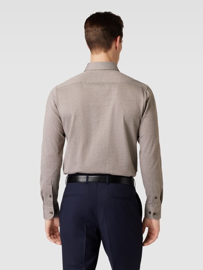 BOSS Slim fit zakelijk overhemd met all-over motief, model 'Hal' Middenbruin - 5