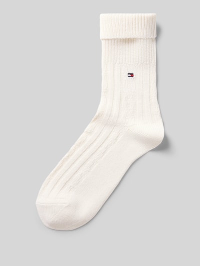 Produktfoto, Socken mit Logo-Detail von Tommy Hilfiger in Unifarben mit Strickoptik, Struktur-Zopfmuster, Rippstrick-Material
