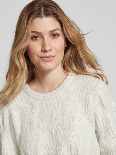 Vila Gebreide pullover met kabelpatroon, model 'ELLA' Lichtgrijs gemêleerd - 3