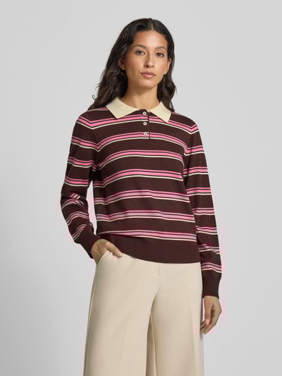 SUNCOO PARIS Sweter z dzianiny z wykładanym kołnierzem model ‘PREGO’ Bordowy 4