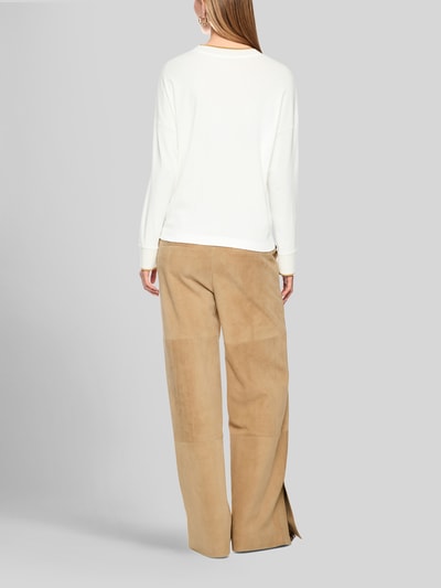 Marc Cain Regular Fit Langarmshirt mit kontrastierendem Rippkragen Offwhite 5