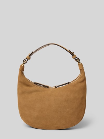 Produktfoto, Hobo Bag aus echtem Leder Modell 'NANA' von Abro in Braun, abnehmbarer Schulterriemen, kurzer Henkel, Reißverschluss, glatte Textur, Maße 28 x 28 x 5 cm, Hauptfach und Innenfach mit Reißverschluss, Länge Schulterriemen 34 cm
