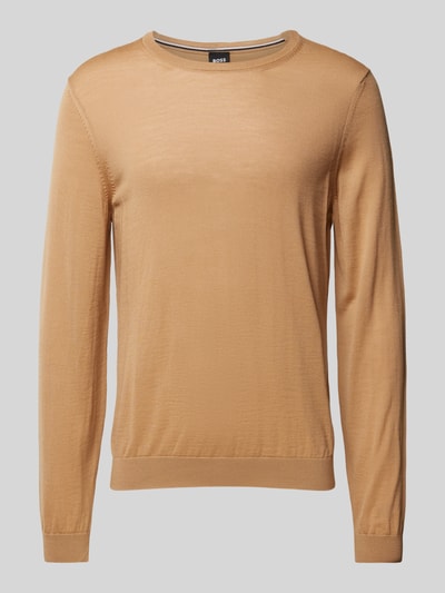 BOSS Wollen pullover van scheerwol met labeldetail, model 'Leno' Beige - 2