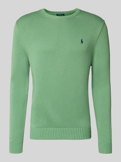 Produktfoto, Sweter z dzianiny z bawełny, krój regular fit, prążkowane wykończenia, okrągły dekolt, wyhaftowane logo Polo Ralph Lauren