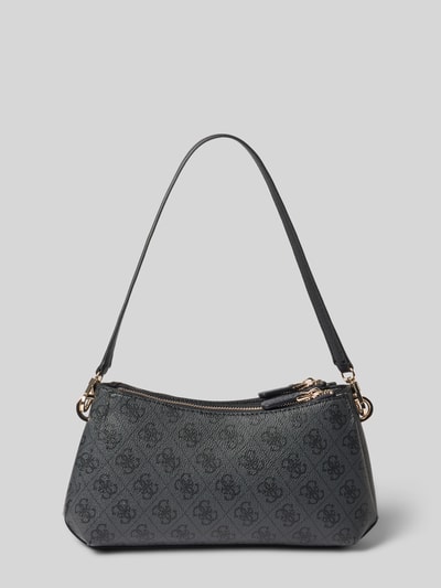 Produktfoto, Shoulder Bag mit Steckfach Modell 'NOELLE' von GUESS in Dunkelgrau mit Allover-Logo-Muster, metallic Label-Details, strukturierte Leder-Optik