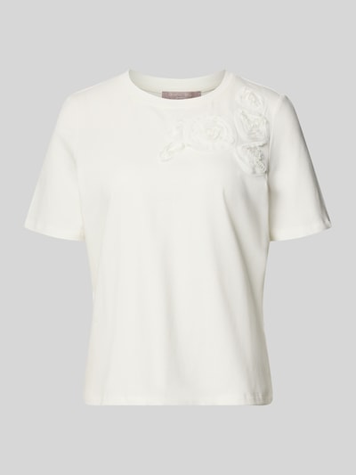 Produktfoto, Regular Fit T-Shirt mit floralem Besatz von Christian Berg Woman Selection, biel, okrągły dekolt, elastyczna mieszanka bawełny, długość tyłu w rozmiarze 36: 55 cm