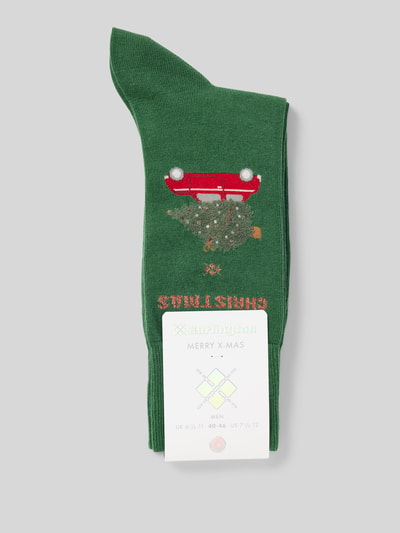 Burlington Socken mit Motiv-Stitching und Viskose-Anteil Modell 'X-Mas Car' Gruen 3