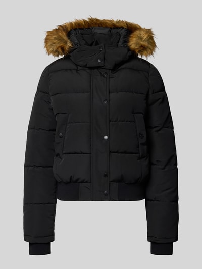 REVIEW Steppjacke mit Kapuze, Kunstfellbesatz und Rippbündchen Black 1