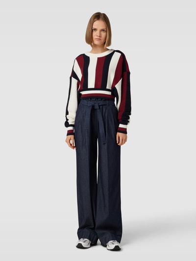 Tommy Hilfiger Sweter krótki z dzianiny ze wzorem w paski Granatowy 1