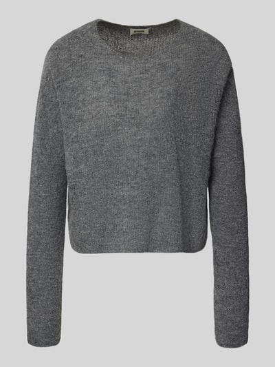 Produktfoto, grijze gebreide pullover van Alpacamix met wol, los model, ronde hals, Model 'MENY' van DRYKORN, dames, zachte textuur