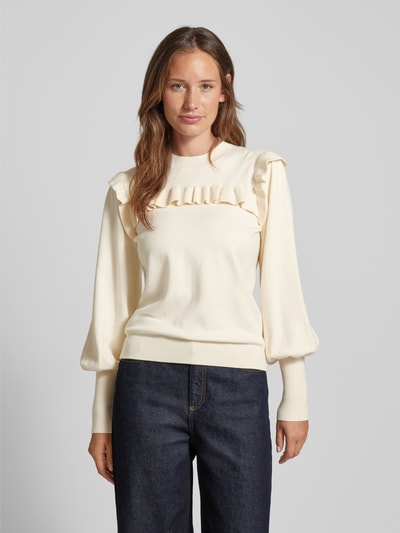 YAS Gebreide pullover met ruches, model 'JUM' Ecru - 4