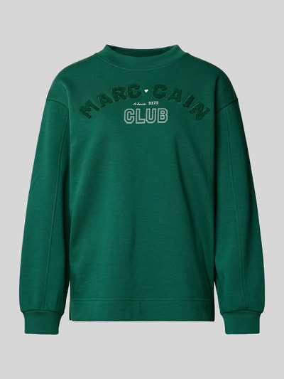Produktfoto, Relaxed Fit Sweatshirt mit Logo-Detail von Marc Cain in dunklem Grün, Baumwoll-Mix, Rundhalsausschnitt, elastische Ärmelabschlüsse