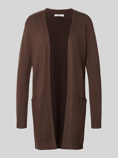 Produktfoto, Cardigan aus Viskose-Mix Modell 'NONINA' von b.young in Braun, lockere Passform, gerippte Abschlüsse, seitliche Taschen, glatte Textur.