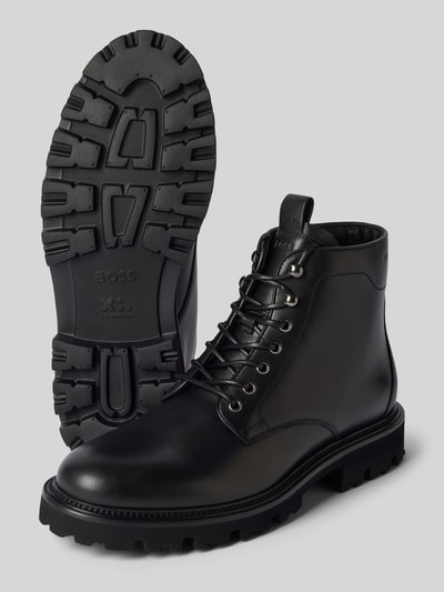 BOSS Veterboots van leer met treklus, model 'Juylo' Zwart - 4