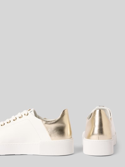 Produktfoto, Sneakersy 'Sneaker aus Leder mit Schnürung' von Högl z naturalnej skóry, zaokrąglony czubek, wiązanie, aplikacja, biało-złote, wysokość obcasa w rozmiarze 39: 3 cm, wysokość cholewki w rozmiarze 39: 7 cm, szerokość w rozmiarze 39: 8 cm