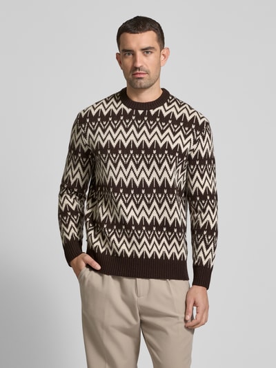 SELECTED HOMME Strickpullover mit gerippten Abschlüssen Modell 'PINE' Mittelbraun 4