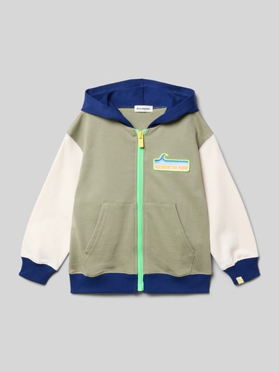 Productfoto, Sweatjacke aus reiner Baumwolle mit Kapuze van BILLIEBLUSH, recht fit, kap met rits, kangoeroezak, geribde boorden, groene en blauwe tinten, contrasterende mouwen