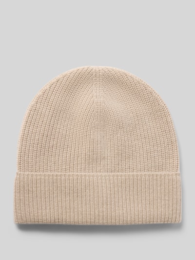 Produktfoto, Strickmütze aus reinem Kaschmir mit breitem Umschlag von Christian Berg Woman in Beige, feine Strickstruktur, weicher Griff.