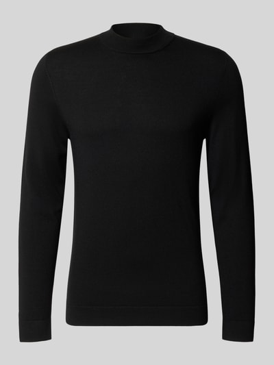 Produktfoto, schwarzes Slim Fit Longsleeve aus reiner Schurwolle Modell 'Arwon' von DRYKORN, Stehkragen, glatte Struktur, dezente Nähte.