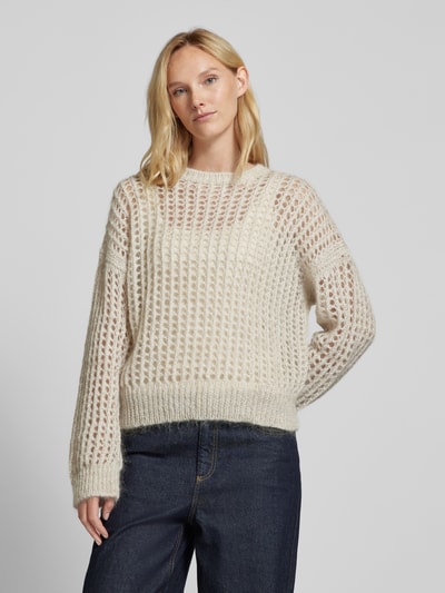 Stefanel Strickpullover mit Lochstickerei Sand 4