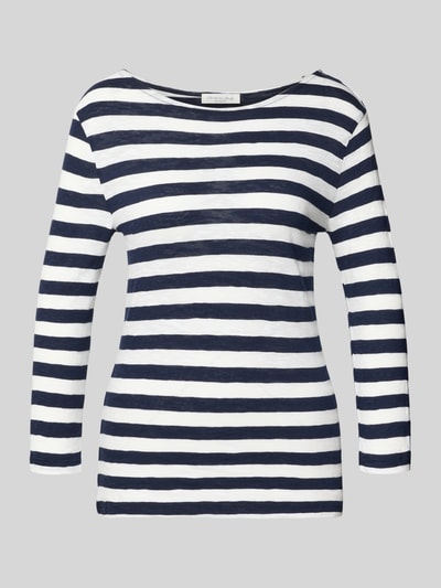 Produktfoto, Longsleeve mit 3/4-Arm von Christian Berg Woman aus reiner Baumwolle, weiß-blau gestreift, gerader Schnitt, Rundhalsausschnitt